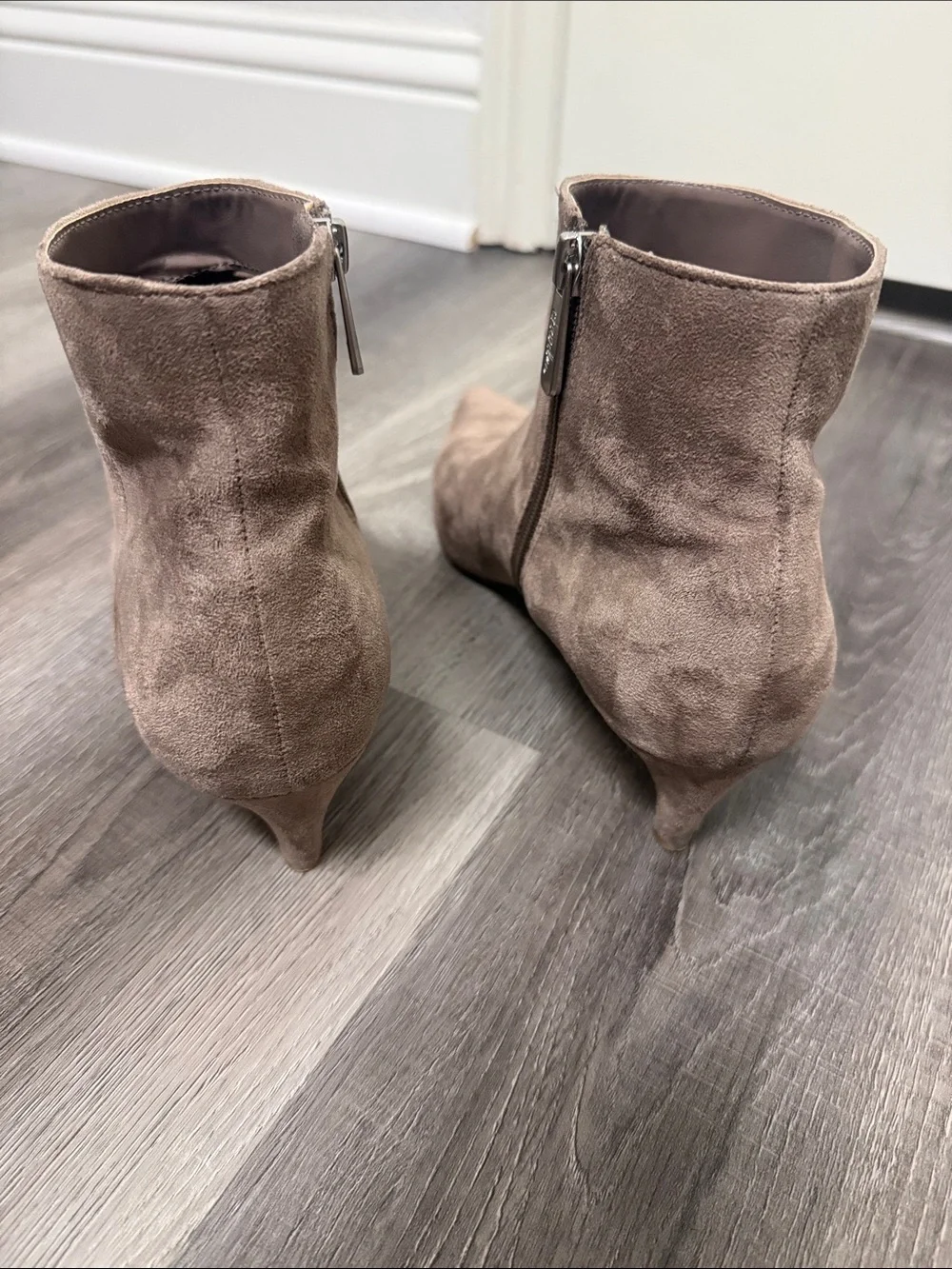Charles By Charles David Taupe Suede Pointed Ankle Booties with Side Zip
